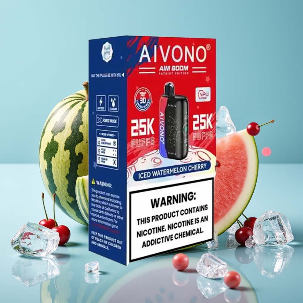 Aivono AIM BOOM 25000 Puffs Chile Vape Sabor Sandía Cereza Helada, 0%-5% Nicotina, 28ml, 650mAh, Carga Type-C
