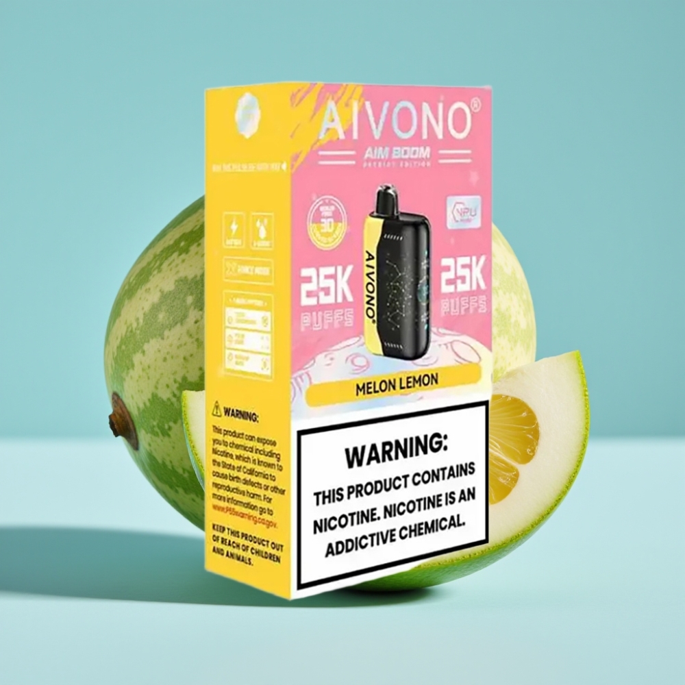 Aivono AIM BOOM 25000 Puffs Chile vape: Melón Limón, Resistencia Nicotina 0%-5%, 28ml, Batería 650mAh, Bobina Mesh 1.2 ohm, Tipo-C, 90g