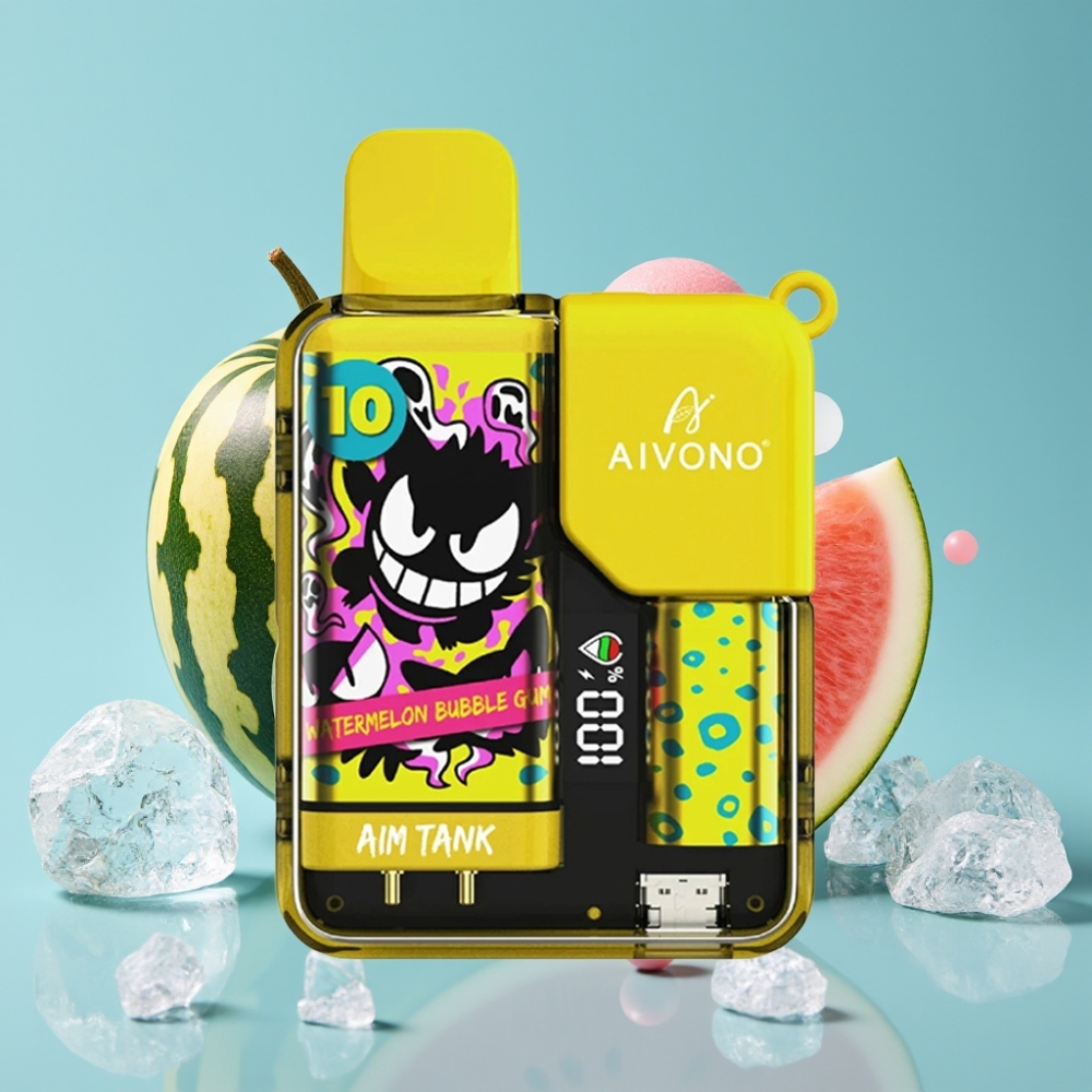 Aivono AIM-TANK 9500 Puffs Chile Vape 18ml Capacidad, 650mAh Batería, Pantalla LCD, 0%-5% Nicotina, 1.2ohm Bobina Malla, Sabor: Watermelon Bubble Gum