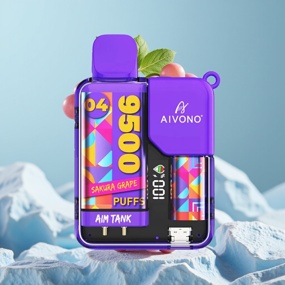 Aivono AIM-TANK 9500 Puffs Chile vape - Sakura Uva: 18ml, 650mAh, Pantalla LCD, 0%-5% Nicotina, Bobina Mesh 1.2ohm