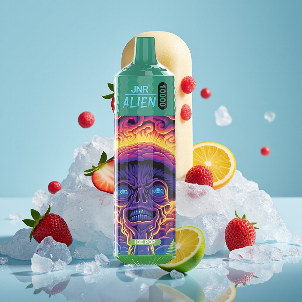 JNR Alien 10000 Puffs Chile Vape Sabor Ice Pop con 850mAh, 1.2 Ohm, Carga Rápida Type-C, LED RGB, Diseño Deportivo