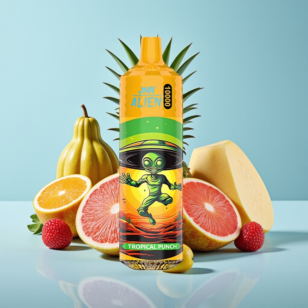 JNR Alien 10000 Puffs Chile Vape Sabor Tropical Punch, 850mAh, 1.2 Ohm, Carga Rápida Type-C, Diseño Deportivo, Luces LED RGB, 20ml