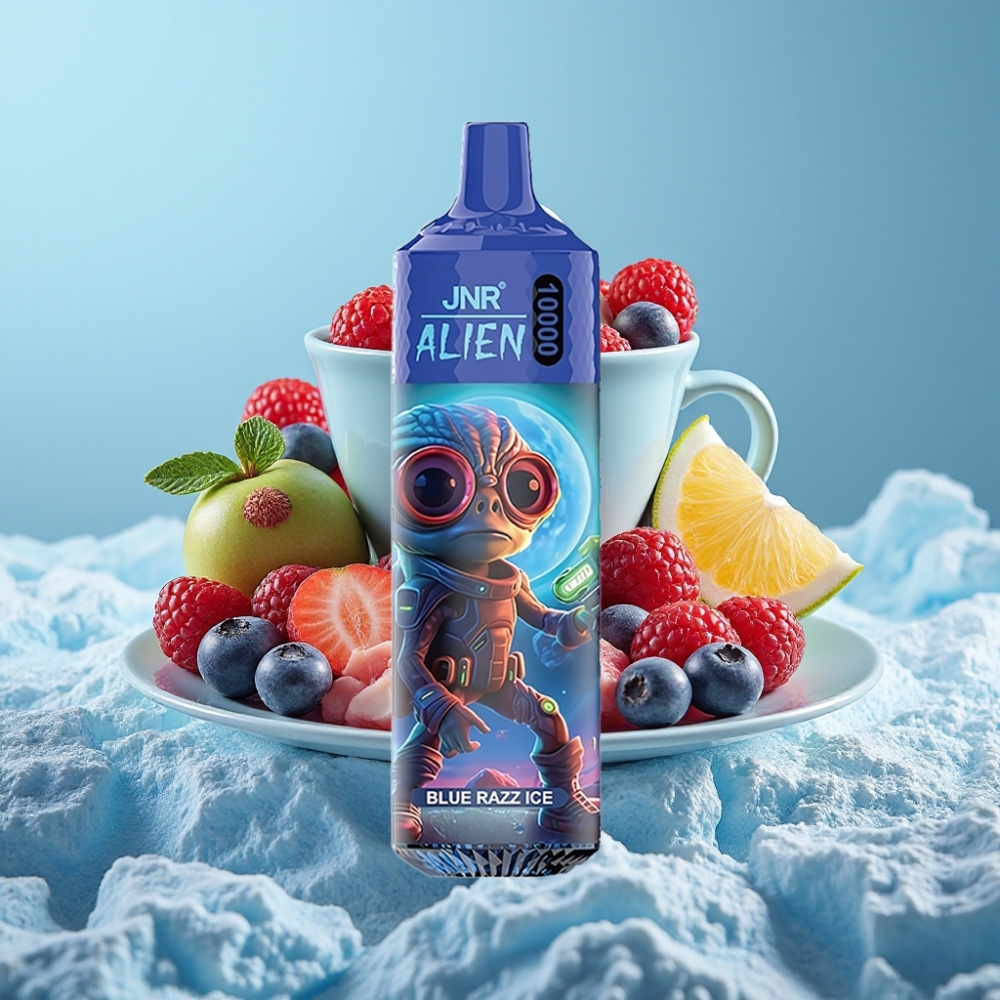 JNR Alien 10000 Puffs Chile vape Blue Razz Ice – 10000 caladas, 850mAh, bobina mesh 1.2 Ohm, 20ml líquido, carga rápida Type-C, diseño deportivo, luces LED RGB