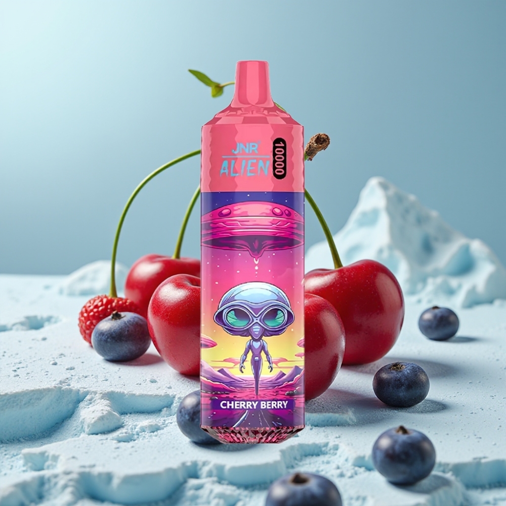 JNR Alien 10000 Puffs Chile vape - Diseño deportivo, LED RGB, carga rápida Type-C, capacidad de batería 850mAh, sabor Cherry Berry
