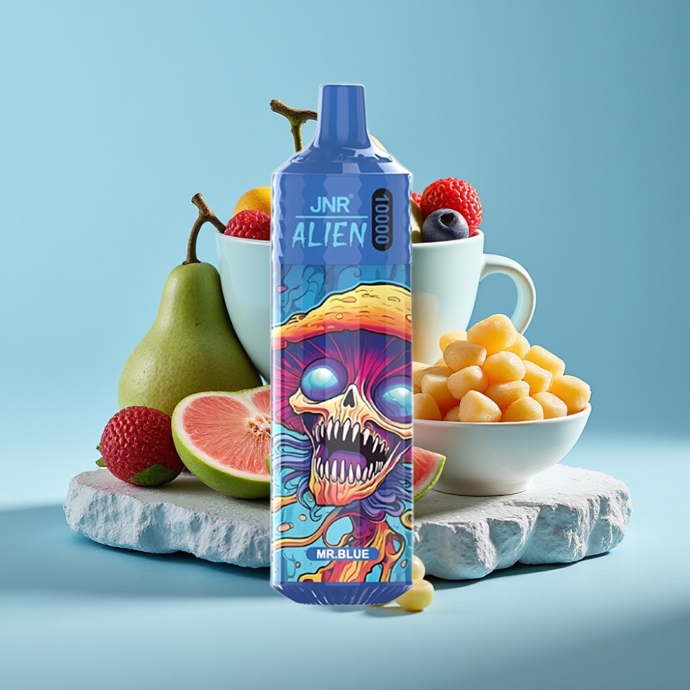 JNR Alien 10000 Puffs Chile vape - Mr Blue: 10000 caladas, 850mAh, bobina Mesh 1.2 Ohm, 20ml líquido, carga rápida Type-C, diseño deportivo, luces LED RGB