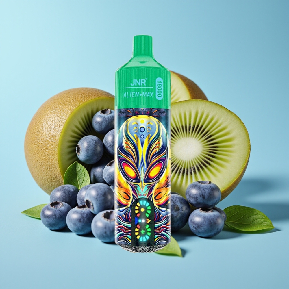 JNR Alien Max 18000 Puffs Chile Vape Desechable con Pantalla LED Inteligente, Doble Bobina Mesh, 20 Sabores, Sabor Blueberry Kiwi, Carga Rápida Type-C