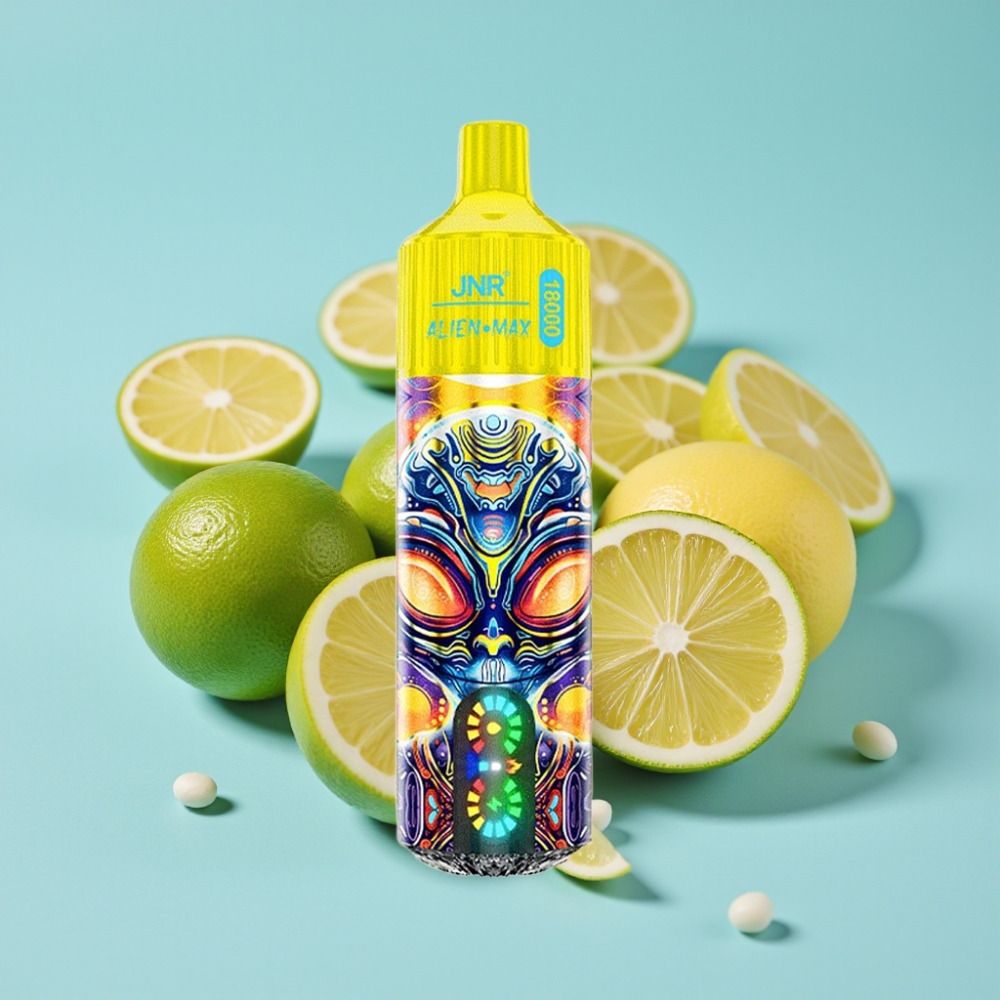 JNR Alien Max 18000 Puffs Chile Vape - Limón & Lima, Pantalla LED Inteligente, Doble Bobina Mesh, 20 Sabores, 28ml, Carga Rápida Type-C, Nicotina 0%-5%