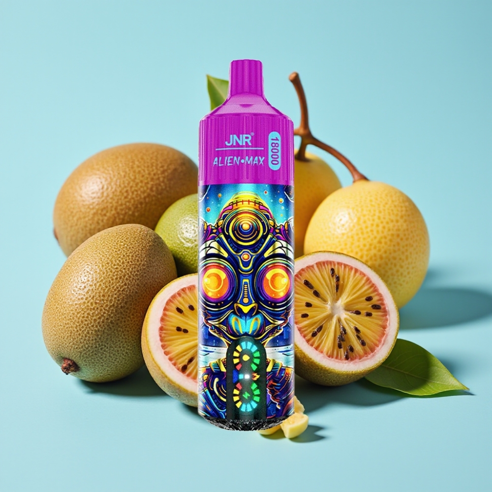 JNR Alien Max 18000 Puffs Chile Vape Sabor Kiwi Maracuyá Guayaba con Pantalla LED, Doble Bobina Mesh, 28ml de E-líquido y Carga Rápida Type-C