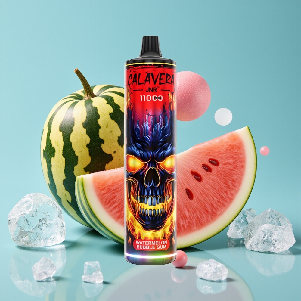 JNR Calavera 11000 Puffs Chile Vape Desechable Sabor Watermelon Bubble Gum, Puerto Tipo-C, Batería 850 mAh, 21ml Líquido, Resistencia 1.0ohm, 0%/2%/5% Nicotina