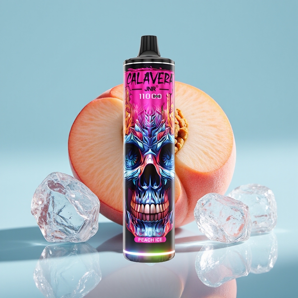 JNR Calavera 11000 Puffs Chile Vape Desechable con Puerto Tipo-C, Batería 850 mAh, 21ml de Líquido, Bobina Mesh 1.0ohm, 0%/2%/5% Nicotina, Sabor Durazno Hielo