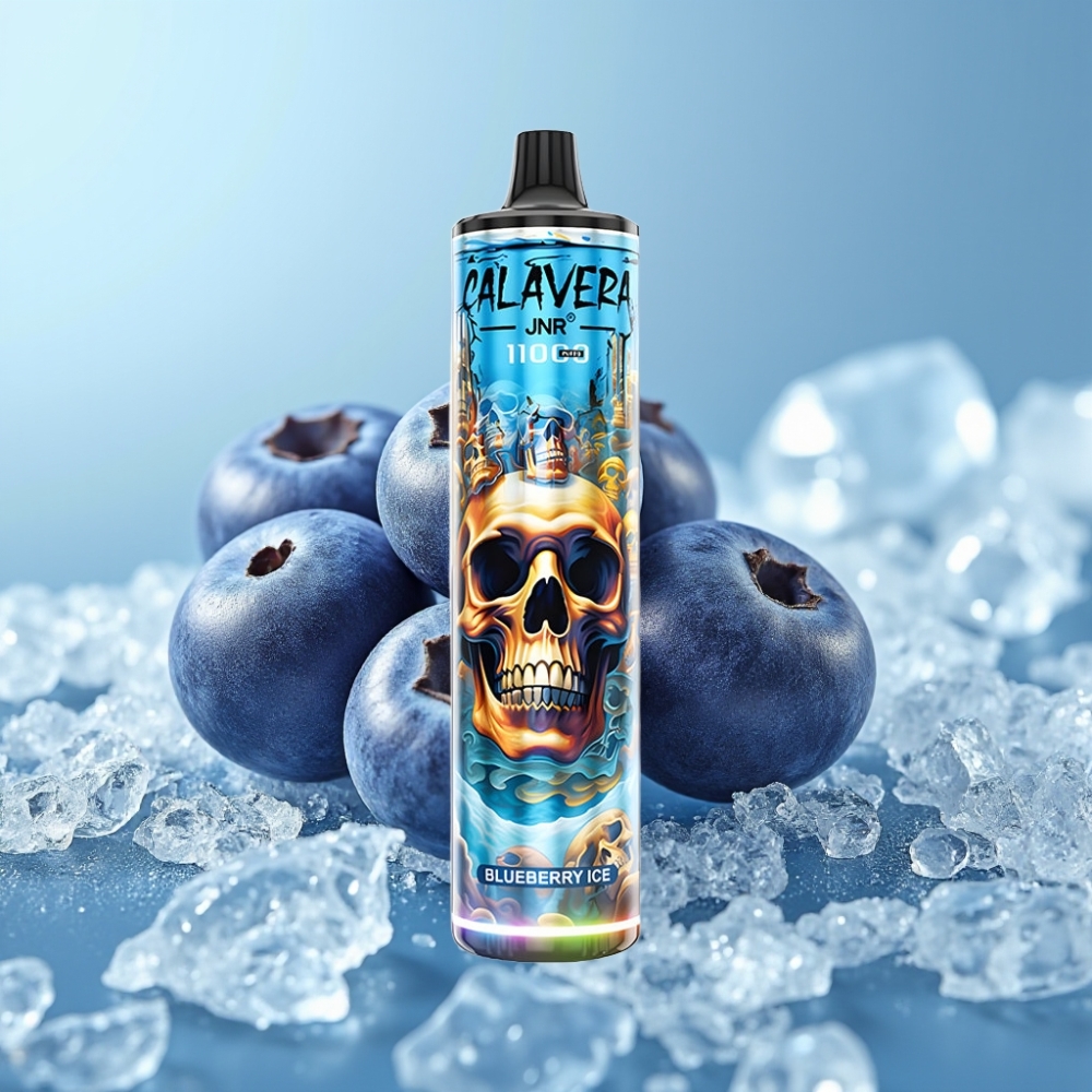 JNR Calavera 11000 Puffs Chile Vape Desechable con Puerto Type-C, Batería 850 mAh, 21ml de Líquido, Bobina Mesh 1.0ohm, Sabor Blueberry Ice, Nicotina 0%/2%/5%
