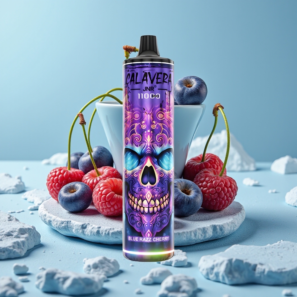 JNR Calavera 11000 Puffs Chile vape Desechable Blue Razz Cherry: Puerto Type-C, Batería 850 mAh, 21ml, 1.0ohm, 0%/2%/5% Nicotina