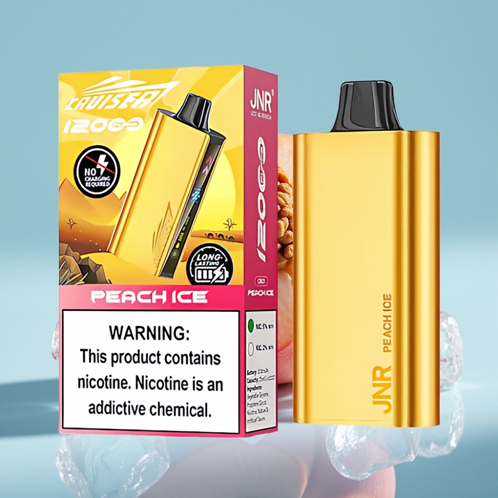 JNR Cruiser 12000 Puffs Vape Desechable Sin Carga Chile vape, Batería 3500 mAh, 25ml, Dual Mesh 1.2ohm, Sabor Peach Ice