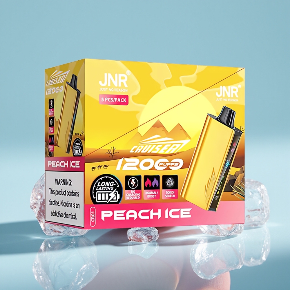 JNR Cruiser 12000 Puffs Vape Desechable Sin Carga Chile vape, Batería 3500 mAh, 25ml, Dual Mesh 1.2ohm, Sabor Peach Ice