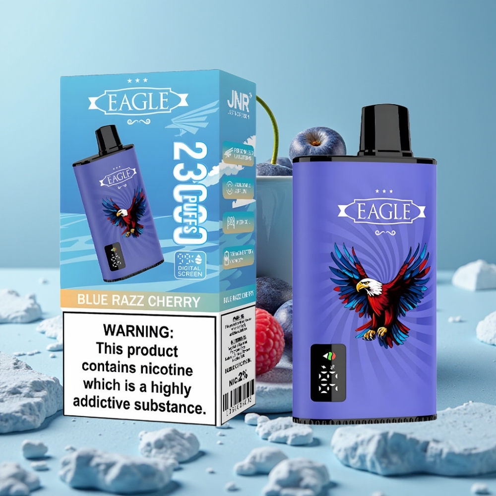 JNR EAGLE Smart 23000 Puffs Chile vape Desechable con Pantalla Digital, Bobina Mesh 1.0ohm, Flujo de Aire Ajustable, Sabor Blue Razz Cherry