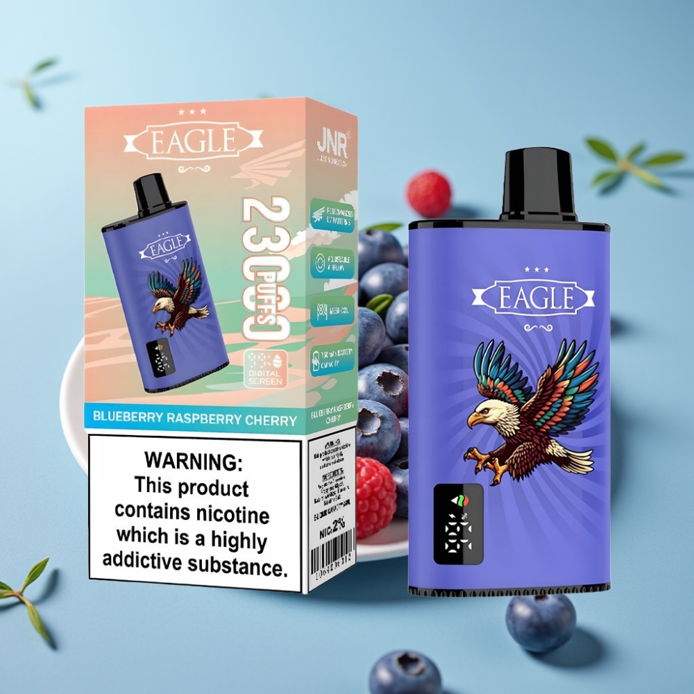 JNR EAGLE Smart 23000 Puffs Chile vape Desechable con Pantalla Digital, Bobina Mesh 1.0ohm, Flujo de Aire Ajustable, Sabor Blueberry Raspberry Cherry