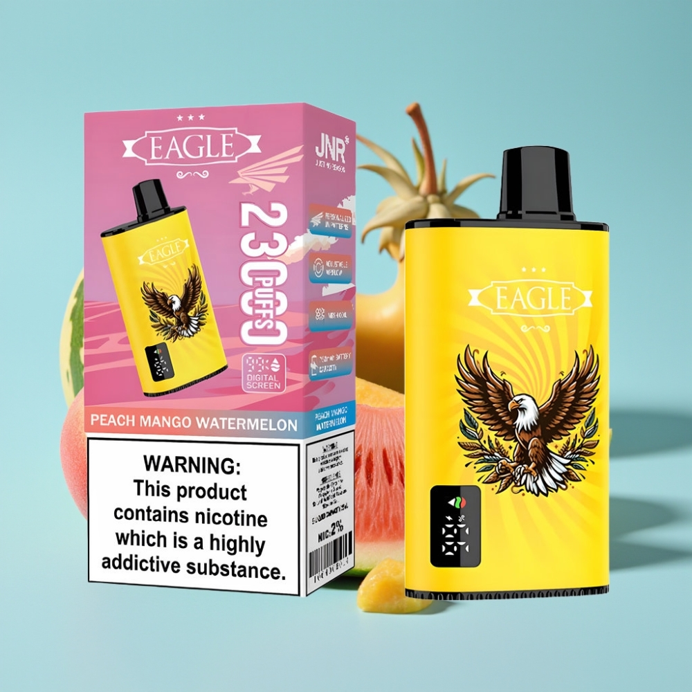 JNR EAGLE Smart 23000 Puffs Desechable Chile Vape con Pantalla Digital, Bobina Mesh 1.0ohm, Flujo de Aire Ajustable, Sabor Durazno Mango Sandía