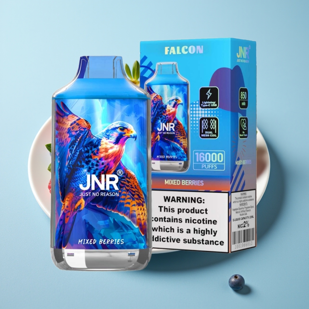 JNR Falcon 16000 Puffs Chile Vape – Bayas Mixtas, 22ml, 850mAh, Dual Mesh Coil, Tipo C/Lightning, Pantalla LED, 0%/2% Nicotina