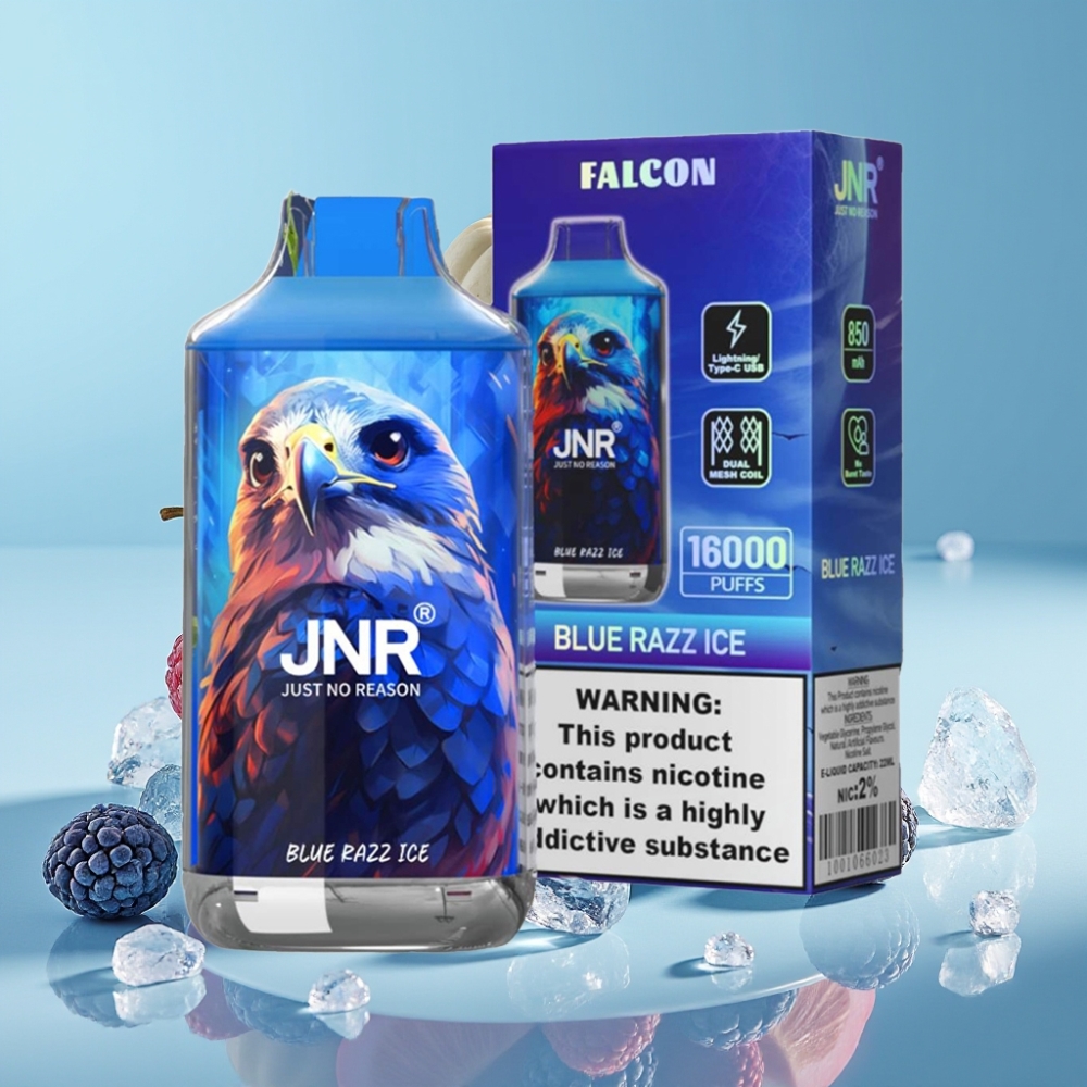 JNR Falcon 16000 Puffs Chile Vape Desechable Blue Razz Ice – 850mAh, 22ml, Doble Malla, Tipo C/Lightning, Pantalla LED, 0%2% Nicotina