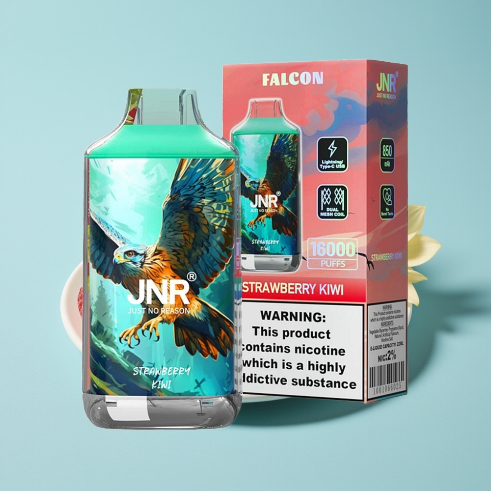 JNR Falcon 16000 Puffs Chile Vape Desechable Fresa Kiwi - 850mAh, 22ml, Doble Malla, Tipo C/Lightning, LED, 0%/2% Nicotina