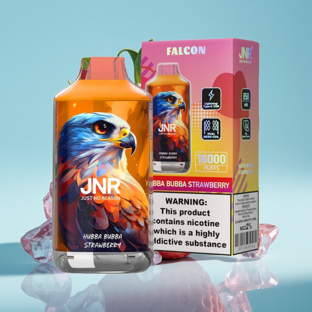 JNR Falcon 16000 Puffs Chile Vape Desechable Hubba Bubba Fresa, 22ml, 850mAh, Doble Malla, Tipo C, LED, 0%/2% Nicotina