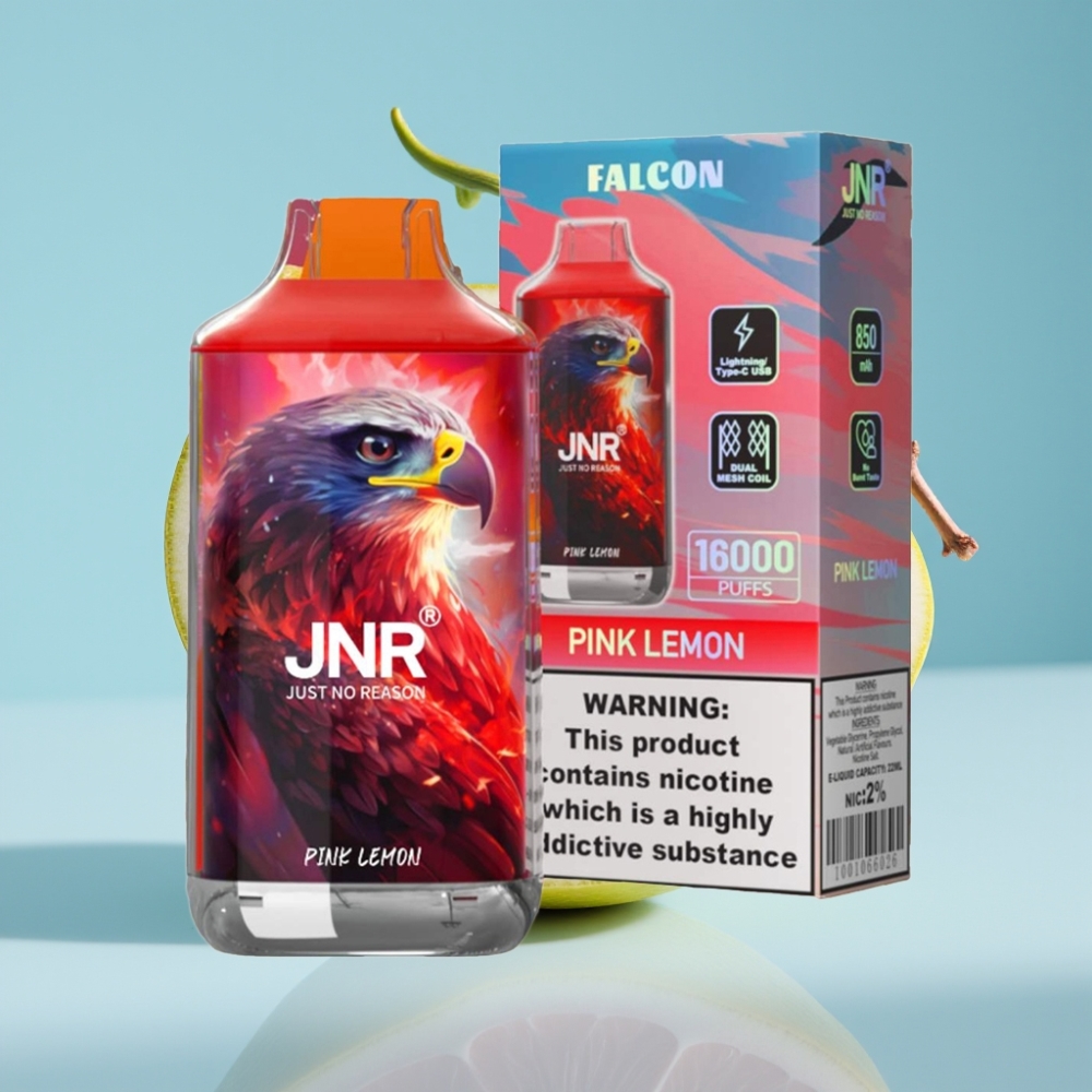 JNR Falcon 16000 Puffs Chile Vape Rosa Limón – 16000 Puffs, 850 mAh, 22ml, Doble Malla, Tipo C/Lightning, Pantalla LED, Nicotina 0%/2%