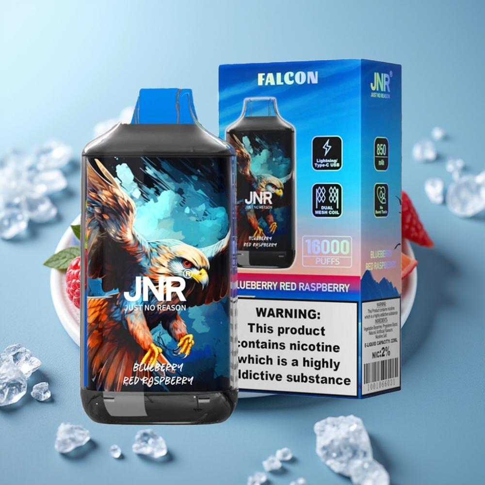 JNR Falcon 16000 Puffs Chile vape Arándano Azul Frambuesa Roja, 850 mAh, 22ml, Doble Malla, Tipo C/Lightning, Pantalla LED, 0%/2% Nicotina