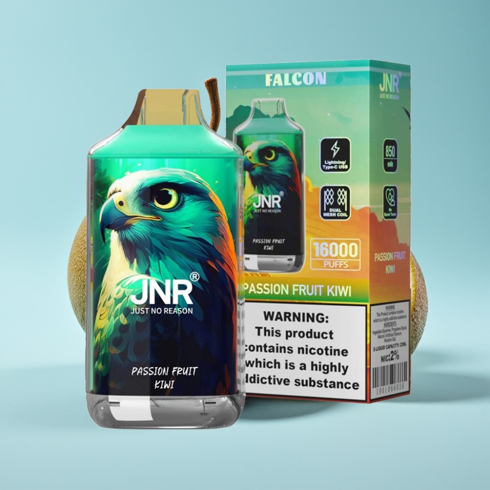 JNR Falcon 16000 Puffs Chile vape Desechable Maracuyá Kiwi - 16000 Puffs, 850 mAh, 22ml, Doble Malla, Tipo C/Lightning, Pantalla LED, Nicotina 0%/2%