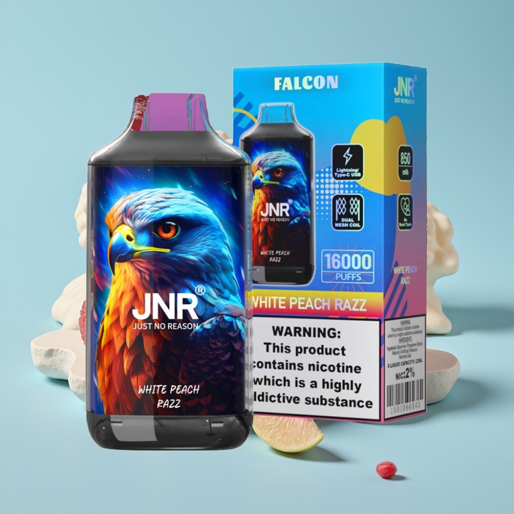 JNR Falcon 16000 Puffs Vape Chile vape Durazno Blanco Razz 22ml 850mAh Dual Mesh LED
