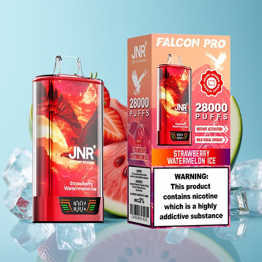 JNR Falcon Pro 28000 Chile Vape Desechable Fresa Sandía Hielo 30ml 950mAh 28000 Caladas 5% Nicotina Pantalla Inteligente Doble Malla USB-C MTL