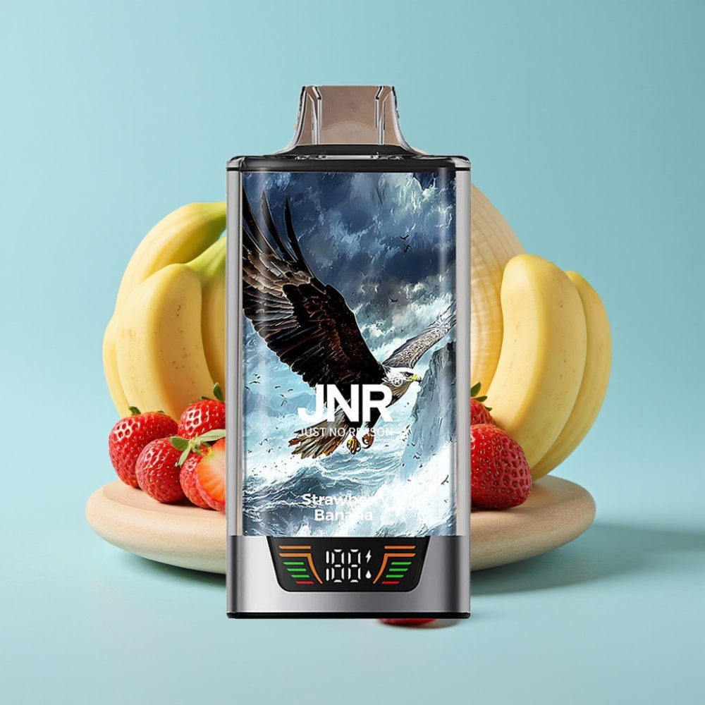 JNR Falcon Pro 28000 Chile vape Desechable Fresa Plátano – 30ml, 950mAh, 28000 Caladas, 5% Nicotina, Pantalla Inteligente, Doble Malla, USB-C, MTL