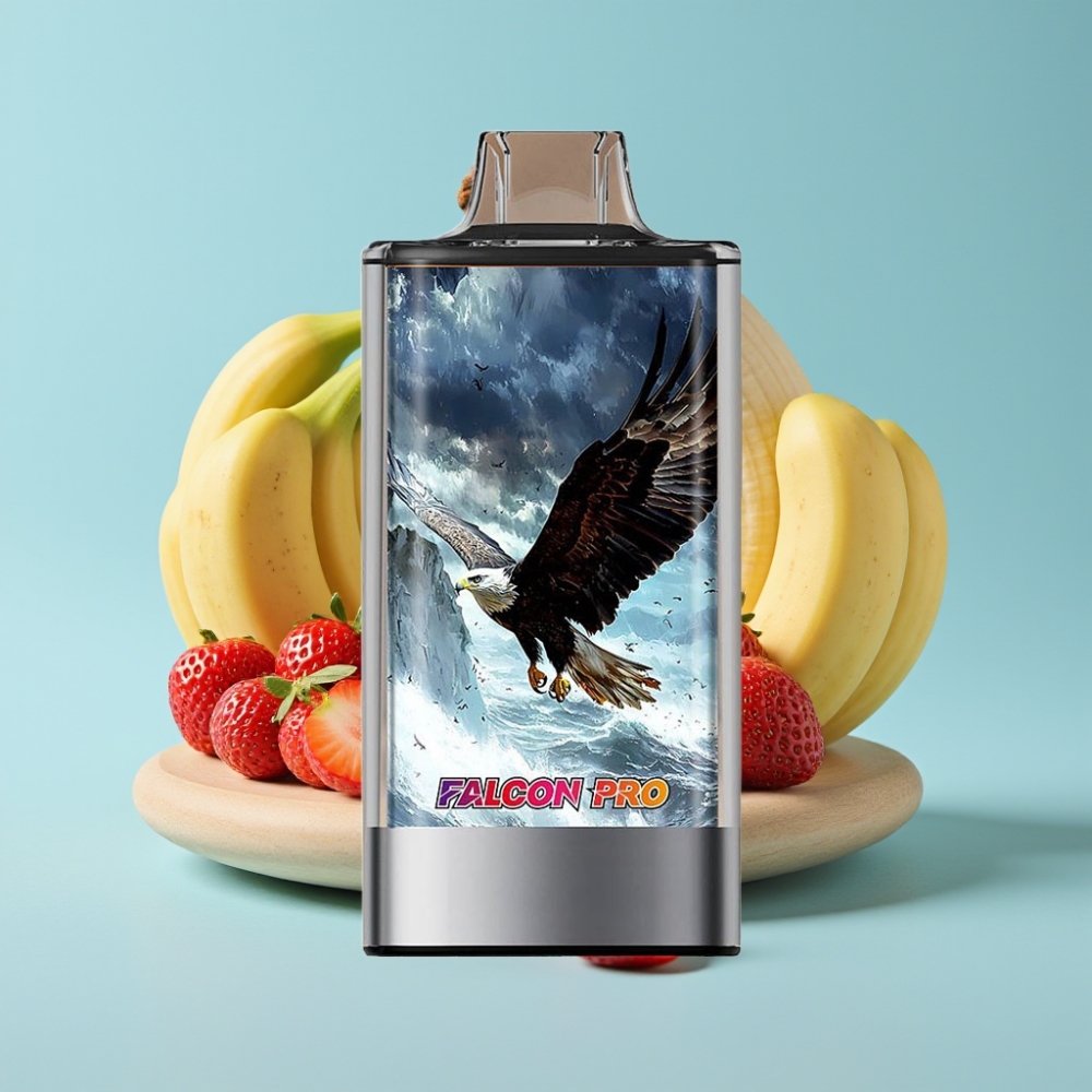 JNR Falcon Pro 28000 Chile vape Desechable Fresa Plátano – 30ml, 950mAh, 28000 Caladas, 5% Nicotina, Pantalla Inteligente, Doble Malla, USB-C, MTL
