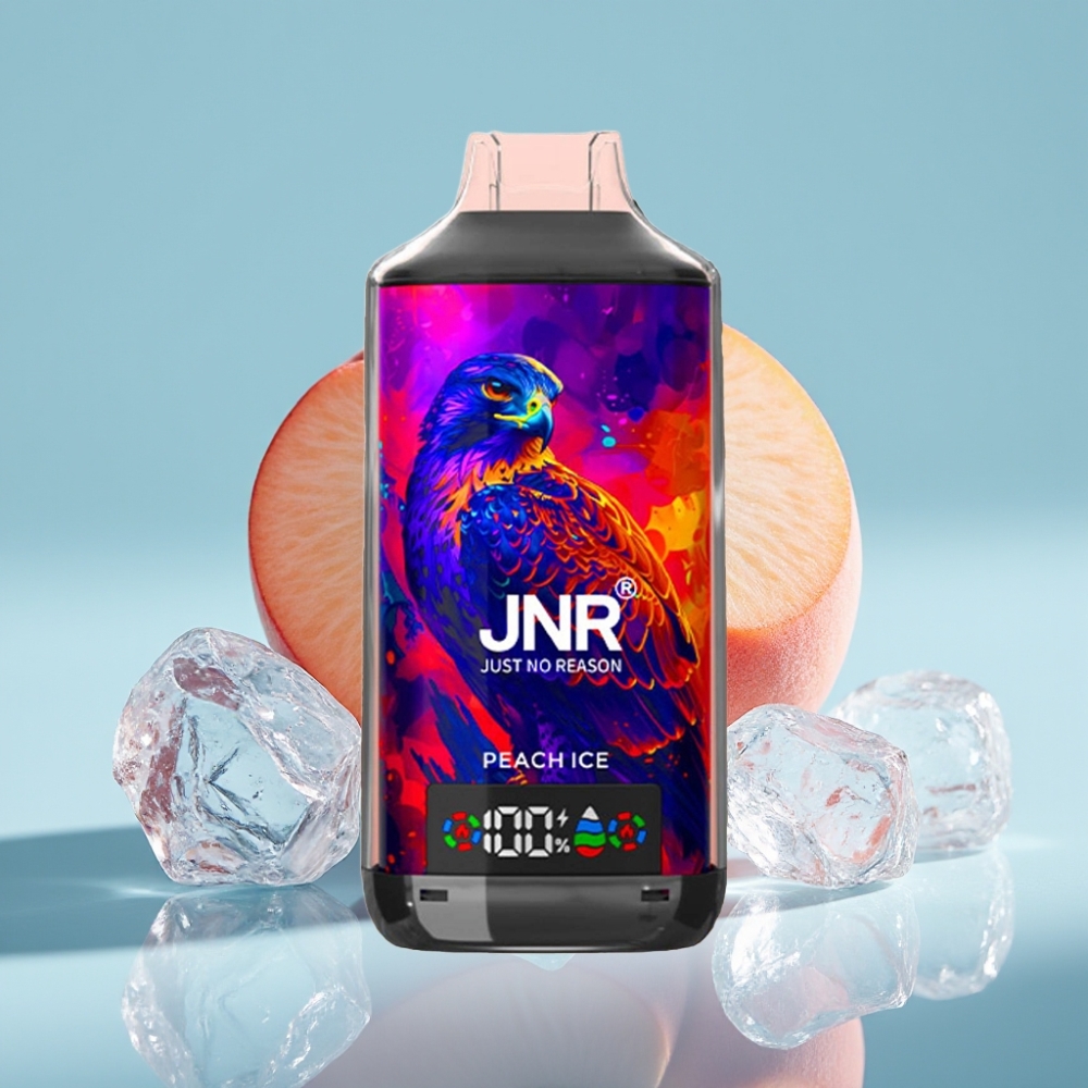JNR Falcon X 18000 Puffs Chile Vape Desechable Melocotón Hielo 750mAh 24ml Dual Mesh Coil Pantalla Digital Carga Tipo-C 0%2%5%