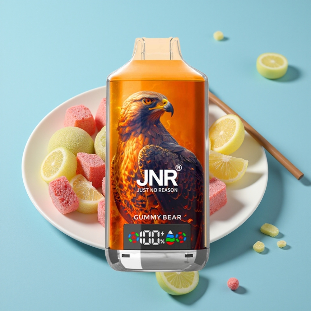 JNR Falcon X 18000 Puffs Chile Vape Desechable Sabor Gummy Bear 24ml 750mAh Dual Mesh Coil Pantalla Digital Carga Rápida Type-C 0%2%5% Nicotina