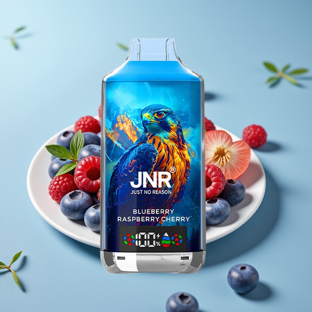 JNR Falcon X 18000 Puffs Chile vape Desechable con 24ml de líquido, 750mAh, carga Type-C, sabor Blueberry Raspberry Cherry, nicotina 0%/2%/5%
