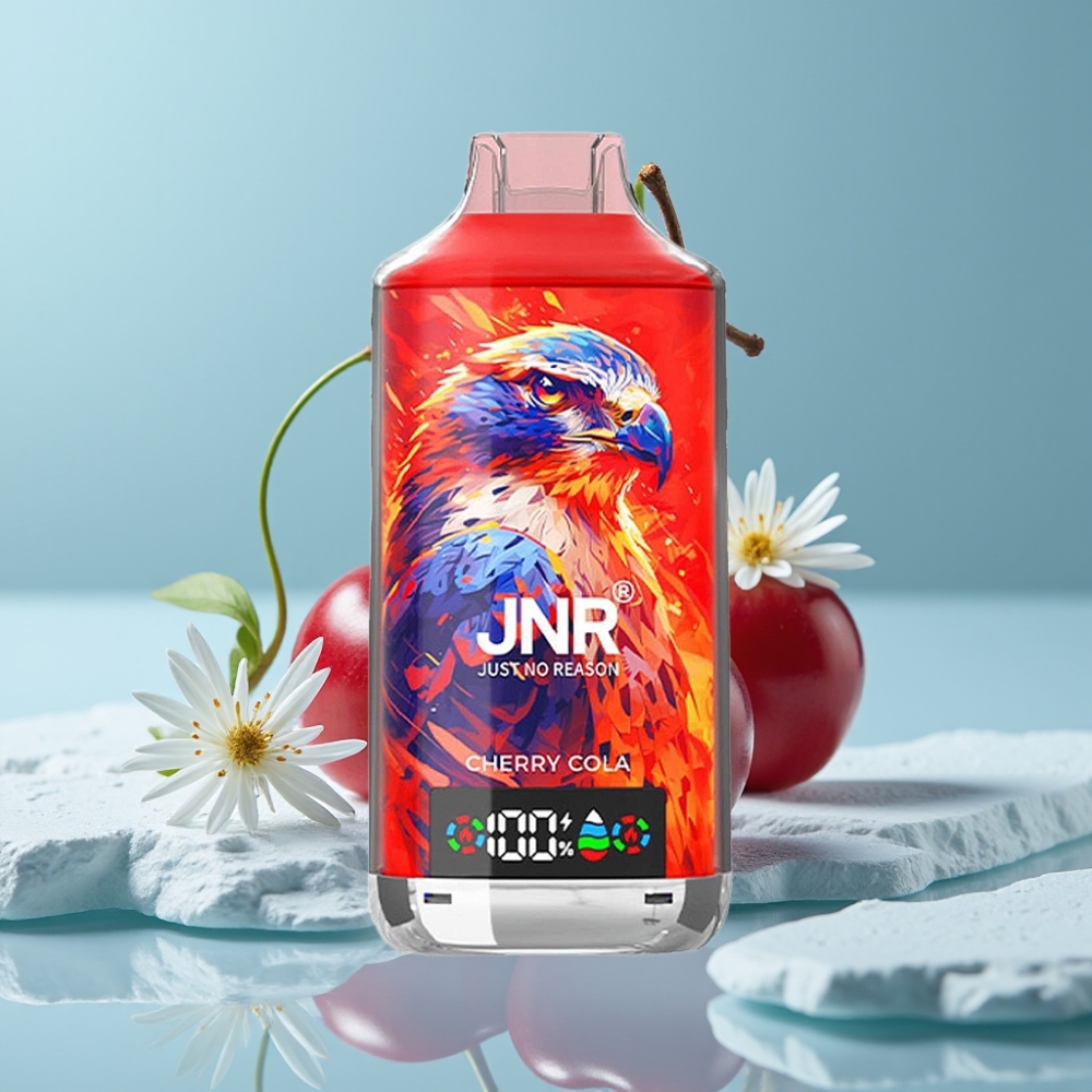 JNR Falcon X 18000 Puffs Chile vape con sabor Cherry Reason, 750mAh, 24ml, Dual Mesh Coil & Dual Core, pantalla digital, carga rápida Type-C, nicotina 0%/2%/5%