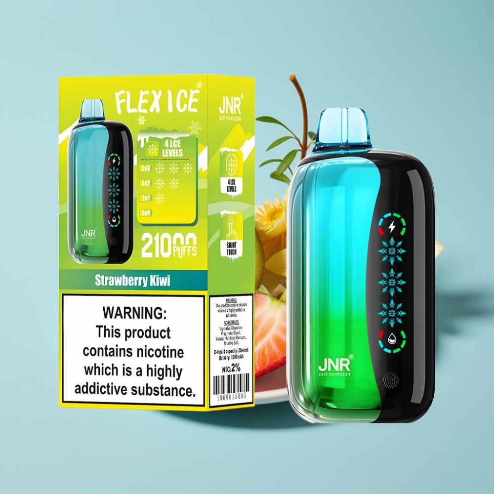 JNR Flex Ice 21000 Puffs Chile Vape Desechable Fresa Kiwi, Hielo Ajustable, 26ml E-líquido, 1.2 Ohm Dual Mesh, Pantalla Táctil