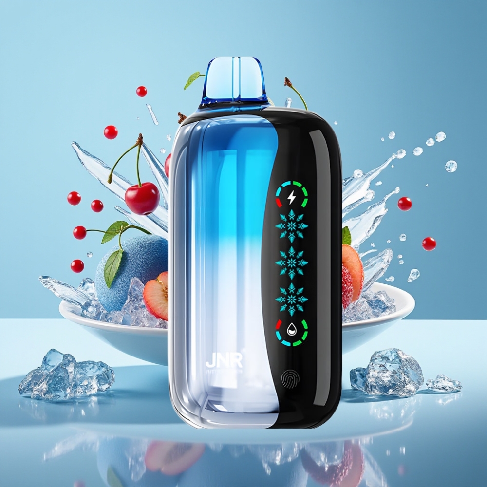 JNR Flex Ice 21000 Puffs Desechable Chile Vape Blue Cherry Explosion: Hielo Ajustable, 26ml E-líquido, 1.2 Ohm Dual Mesh, Pantalla Táctil, Tipo-C