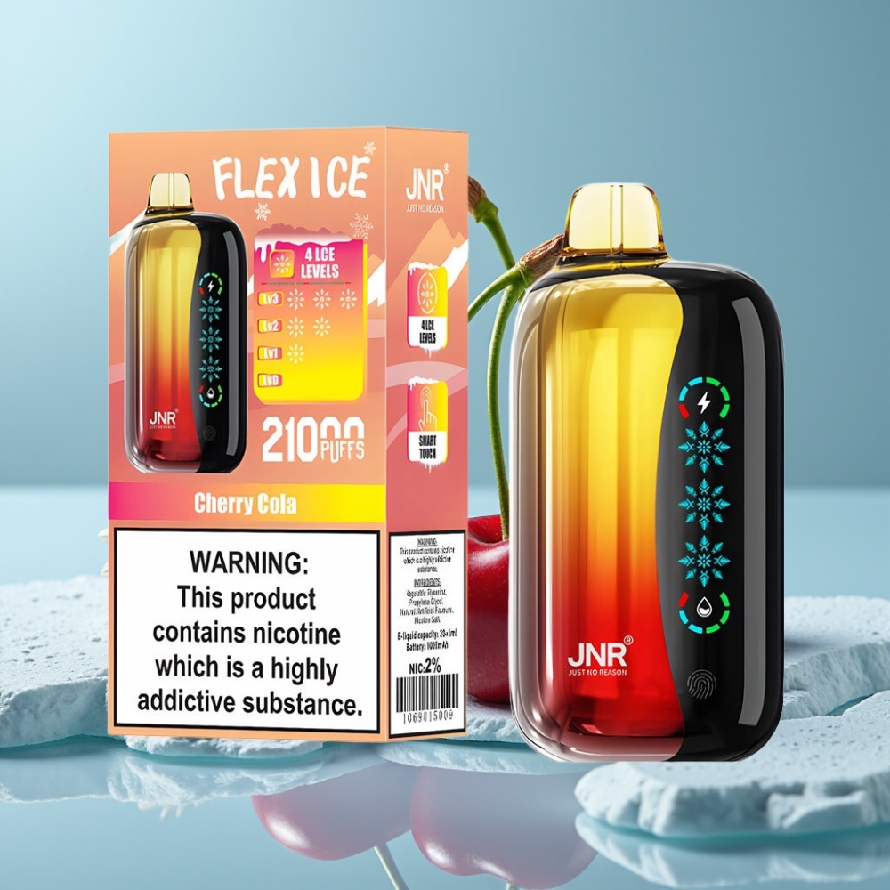 JNR Flex Ice 21000 Puffs Vape Desechable Chile vape Cherry Cola, Hielo Ajustable, 26ml, Flujo de Aire Personalizable, Pantalla Táctil, 1000mAh, Carga Tipo-C