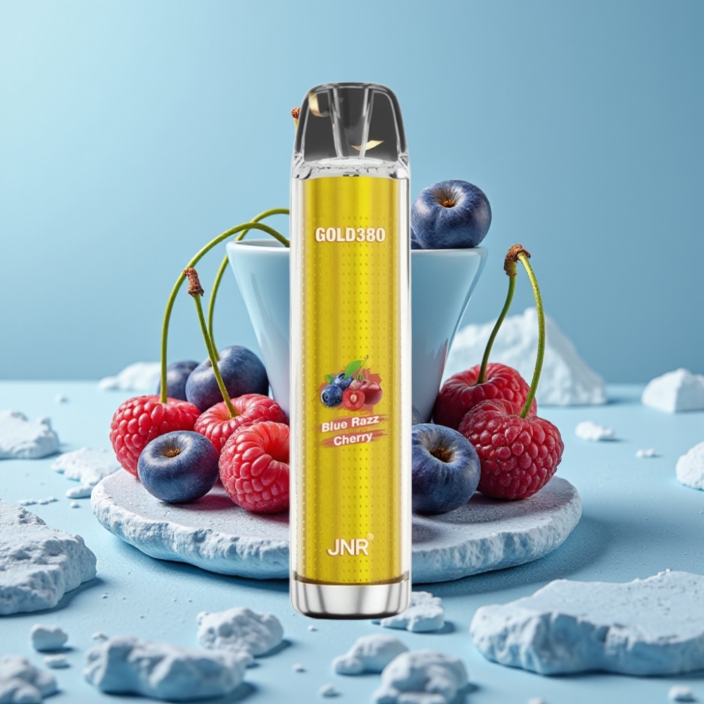 JNR Gold380 6000 Puffs Chile Vape Desechable Blue Razz Cherry, 6000 Caladas, Batería 1500mAh, Bobina Mesh 1.0ohm, 13ml de Líquido, Nicotina 0%/2%/5%