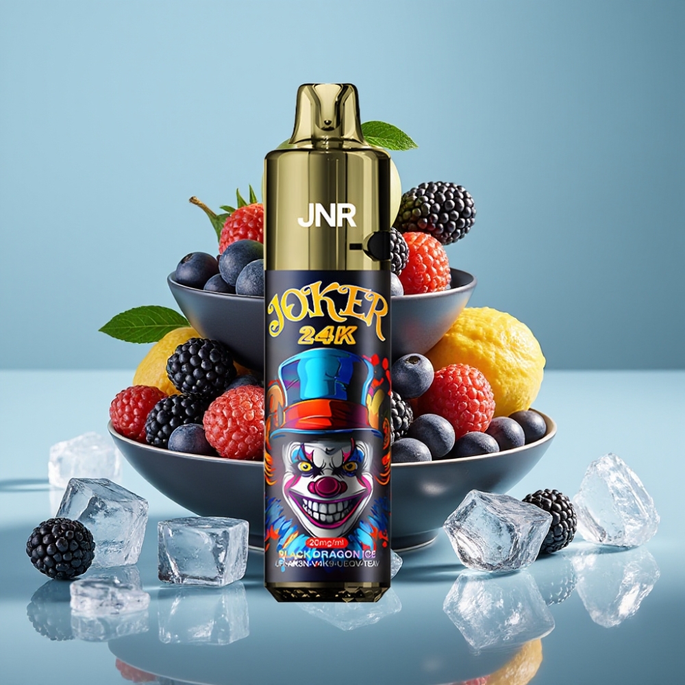 JNR Joker 24K Puffs Desechable Chile Vape Dragón Negro Hielo: 2+10ml Recargable, 800mAh, Luz LED, Tipo-C, 24000 Caladas, 2% Nicotina