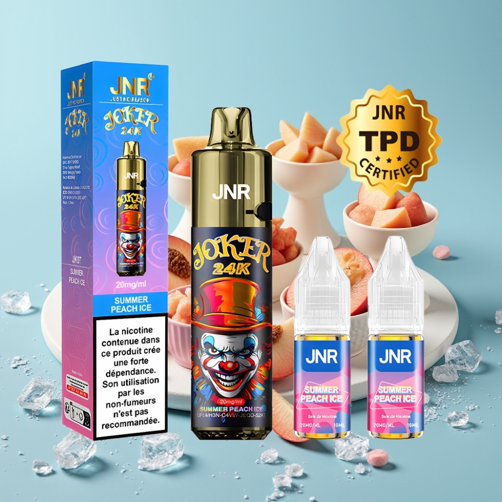 JNR Joker 24K Puffs Desechable Chile Vape - Durazno Helado de Verano, 2+10ml Recargable, 800mAh, 24000 Caladas, 2% Nicotina