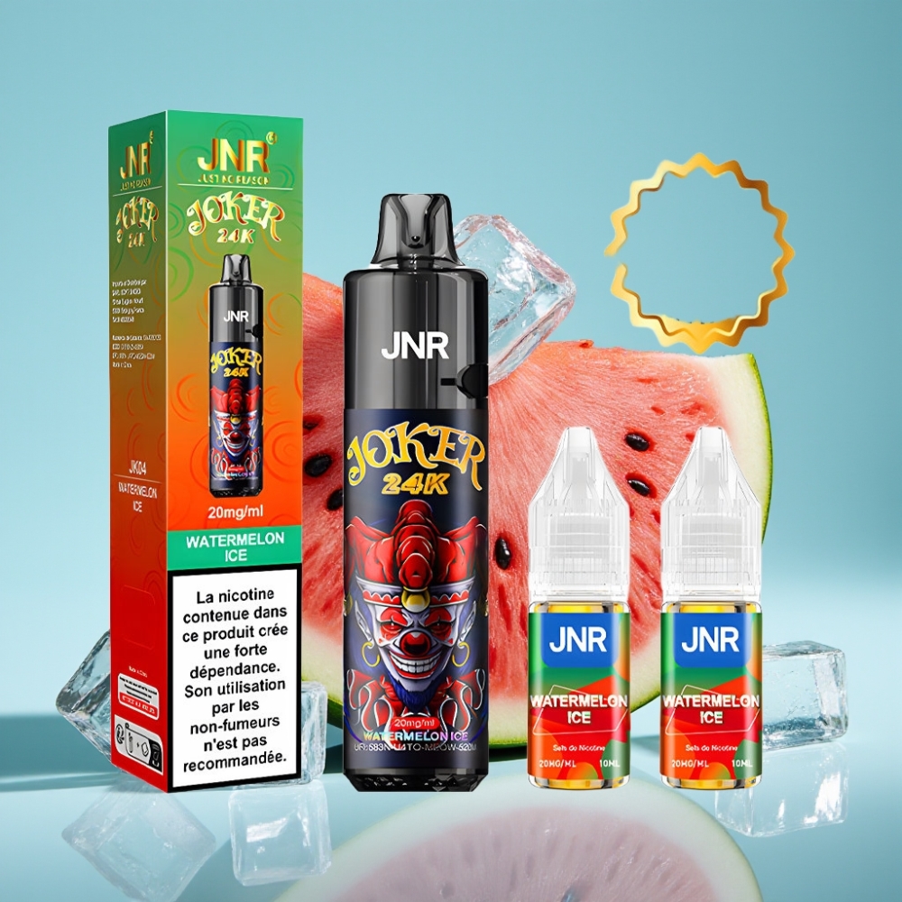 JNR Joker 24K Puffs Desechable Chile Vape Pod Recargable 2+10ml, Niveles de E-líquido Visibles, Batería 800mAh, Carga Type-C, Sabor Sandía Helada, 2% Nicotina
