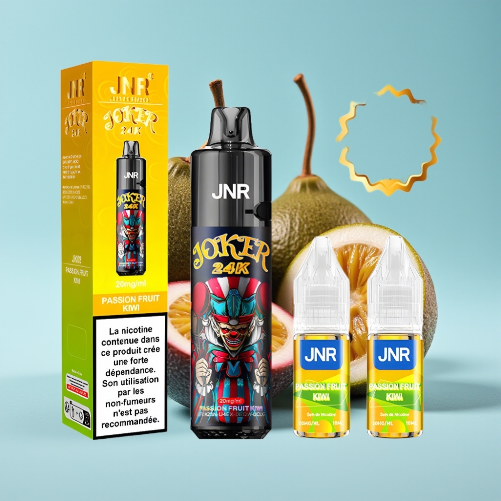 JNR Joker 24K Puffs Disposable Vape Chile vape Maracuyá Kiwi, 2+10ml Recargable, 800mAh, Luz LED, Tipo-C, 24000 Caladas, 2% Nicotina