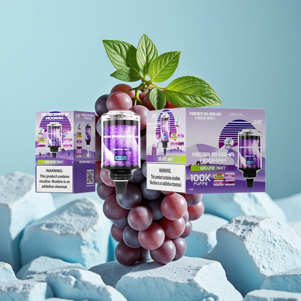 JNR Mega Shisha Hookah 100K Chile Vape Compatibilidad Escritorio 60ml 2200mAh Tipo-C Uva Menta 2% Nicotina