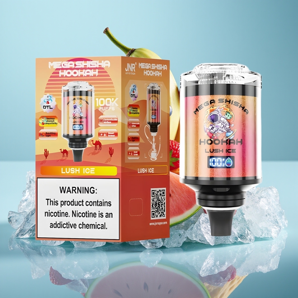 JNR Mega Shisha Hookah 100K Chile Vape Compatibilidad con Escritorio 70.2mm×270mm×143.2mm 100000 caladas 60ml 2200mAh Tipo-C Lush Ice