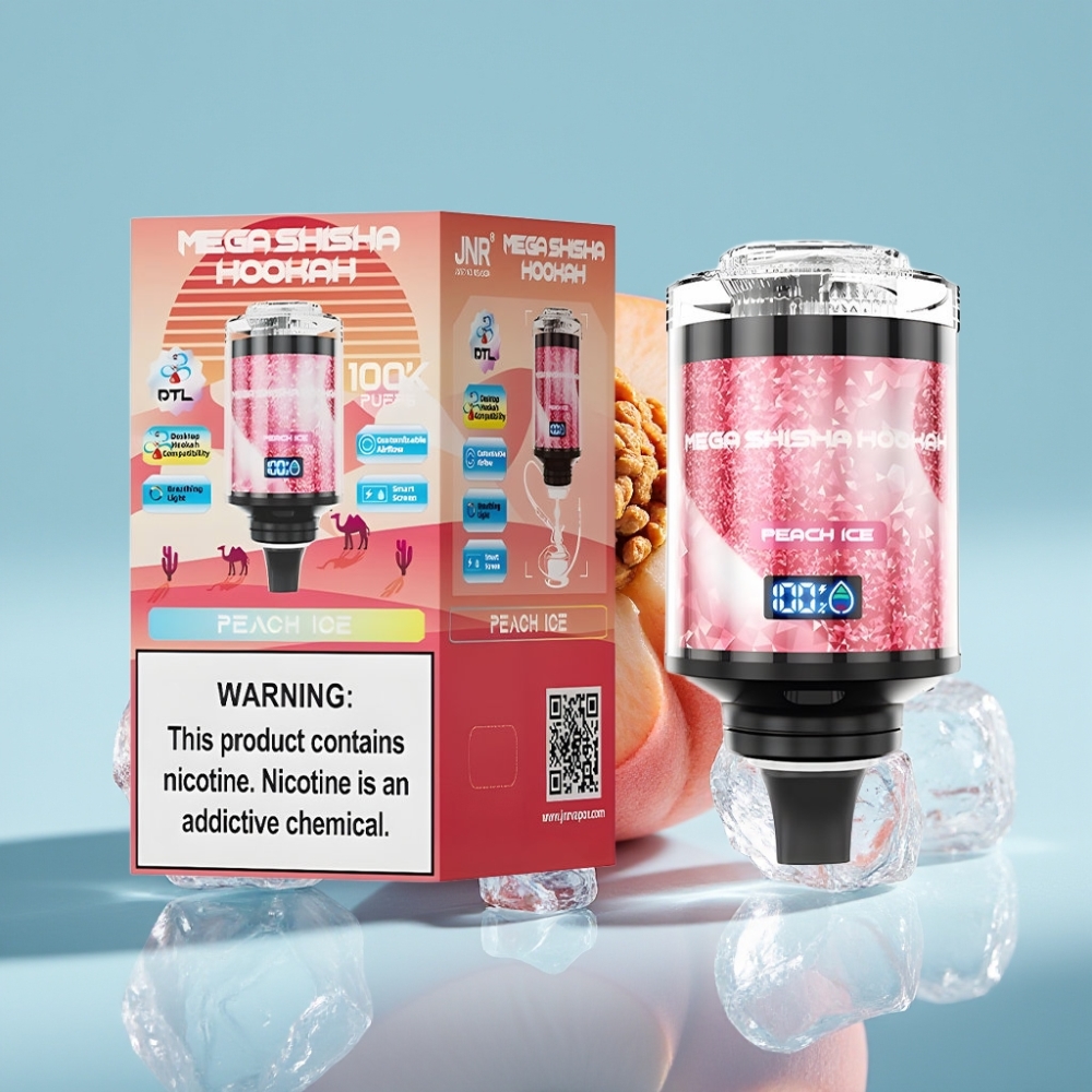 JNR Mega Shisha Hookah 100K Chile vape Compatibilidad con Escritorio 60ml 2200mAh Durazno Hielo