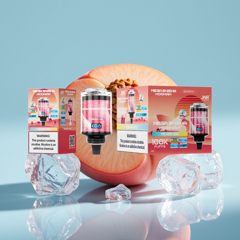 JNR Mega Shisha Hookah 100K Chile vape Compatibilidad con Escritorio 60ml 2200mAh Durazno Hielo