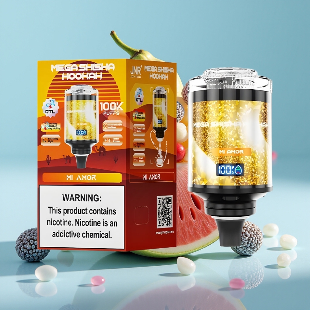 JNR Mega Shisha Hookah 100K Chile vape Compatibilidad con Escritorio 60ml Pantalla Inteligente 2% Nicotina Sabor Mi Amor