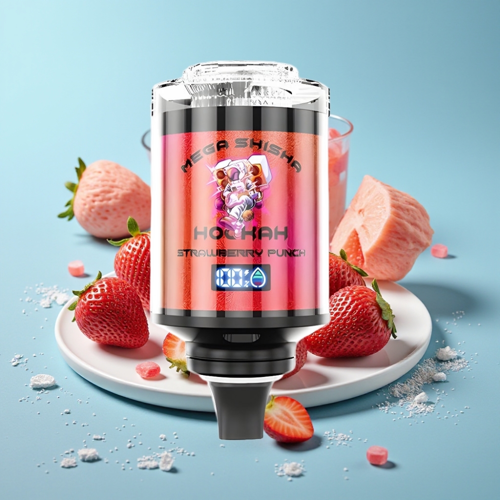 JNR Mega Shisha Hookah Chile vape 100K Compatibilidad Escritorio Fresa Punch 70.2mm×270mm×143.2mm 100000 caladas 60ml 2200mAh Tipo-C Pantalla Inteligente Flujo Aire Ajustable 2% nicotina